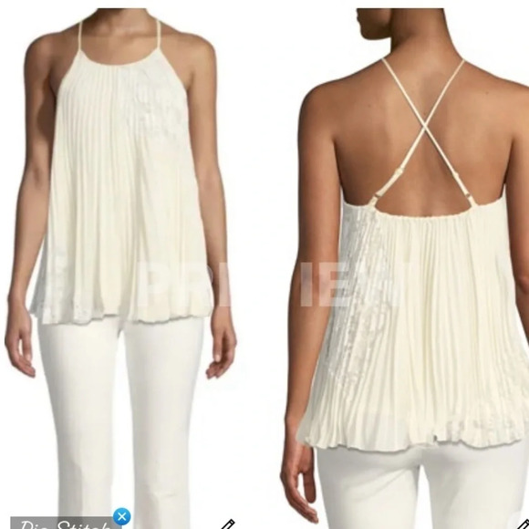 10 Crosby Derek Lam Lace & Pleated Oversized Top NEW Sz 4 Cream/White - Picture 1 of 7
